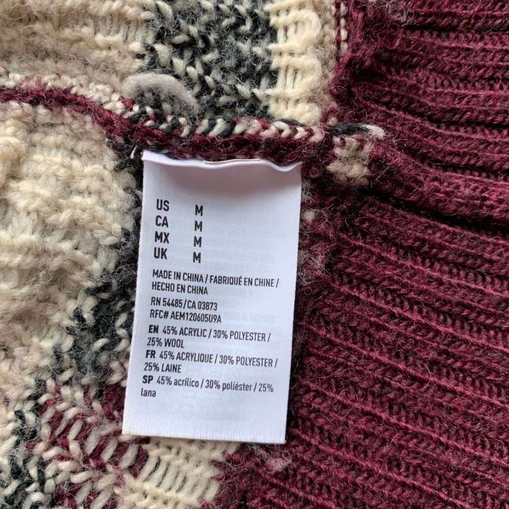 American Eagle Sweater Womens Medium Beige Red Aztec Southwestern Wool Blend NEW - Picture 7 of 12